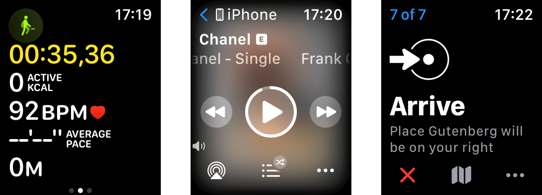 screenshots of my apple watch screen showing the clock always on the right side of the screen