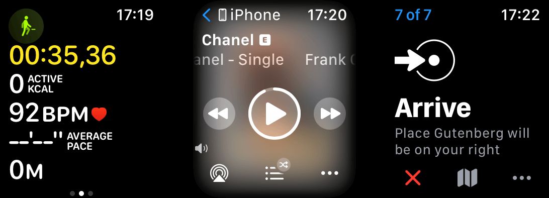 screenshots of my apple watch screen showing the clock always on the right side of the screen